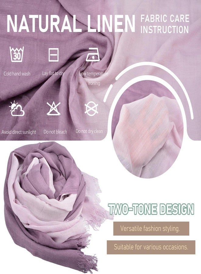 Iristide Two-tone Linen Scarf for Women Lightweight Summer Wrap Cotton Shawl Beach Travel Pashmina Gauze 75"×35",Light Purple/Dark Purple - Image 2